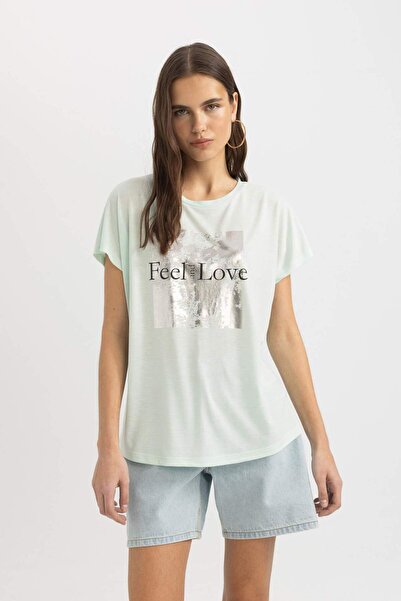 DeFacto Tričko s krátkým rukávem s potiskem u krku C4065AX24SP