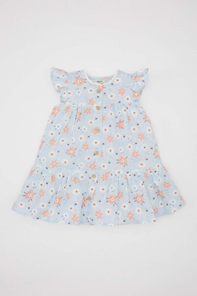 DeFacto Kız Bebek Çiçekli Kolsuz Poplin Elbise C2413A524SM
