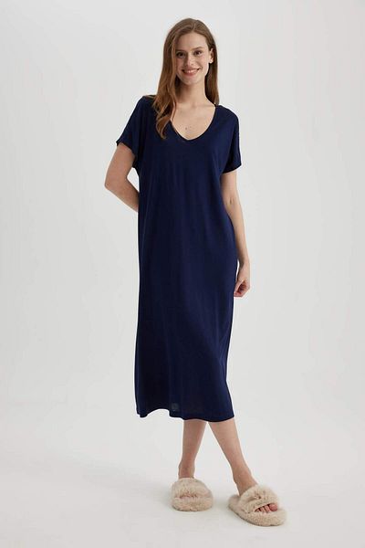 DeFacto Fall in Love Regular Fit V Neck Short Sleeve Viscose Nightgown Z9744Az24Sp