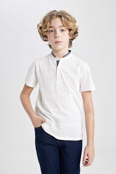 DeFacto Boy's Stand Collar Pique Short Sleeve Polo T-Shirt B7618A824SM