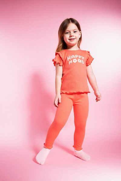 DeFacto Baby Girl 2 Piece Set Printed Short Sleeve Ribbed Camisole T-Shirt Leggings A0457A524Sm