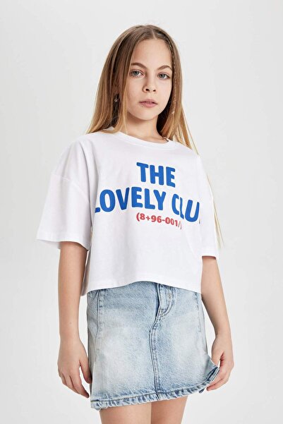 DeFacto Дівчачий велосипедний комір, короткий рукав, принт C2216A824SM