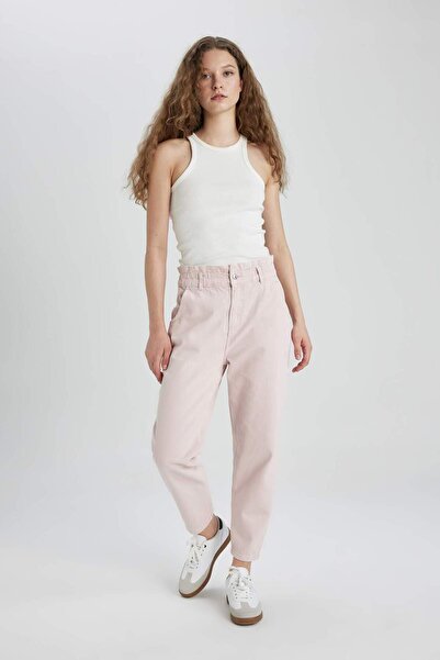 DeFacto Paperbag Yüksek Bel Rahat Kesim Hafif Düz Paça Bilek Boy Jean Pantolon C1280AX24SM