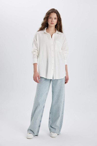 DeFacto Oversize Fit Muslin Long Sleeve Shirt C3824Ax24Sp