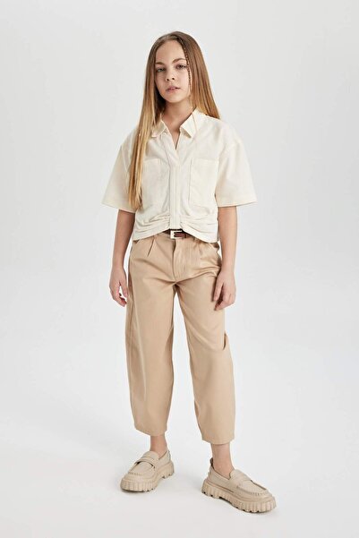 DeFacto Kız Çocuk Cropped Fit Pamuklu Kısa Kollu Gömlek C0459A824SM