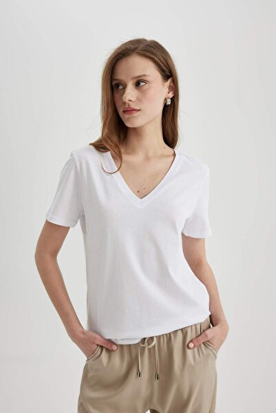 DeFacto Κοντομάνικο μπλουζάκι με κανονική εφαρμογή με λαιμόκοψη - 100% βαμβάκι W9578az24sm