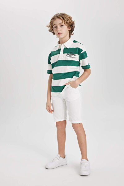 DeFacto Αγόρια Oversize Φαρδιά Μορφή Ριγέ εμπριμέ κοντομάνικο μπλουζάκι πόλο B9514A824SM