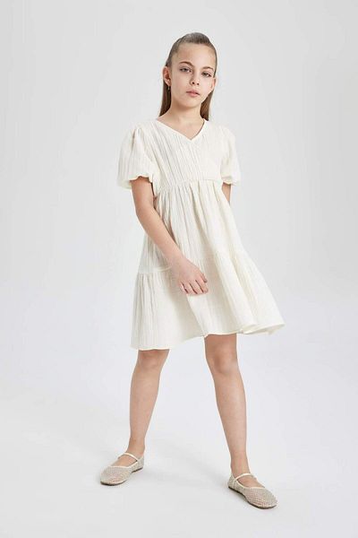 DeFacto Girl's Muslin Short Sleeve Dress B5719A824SM