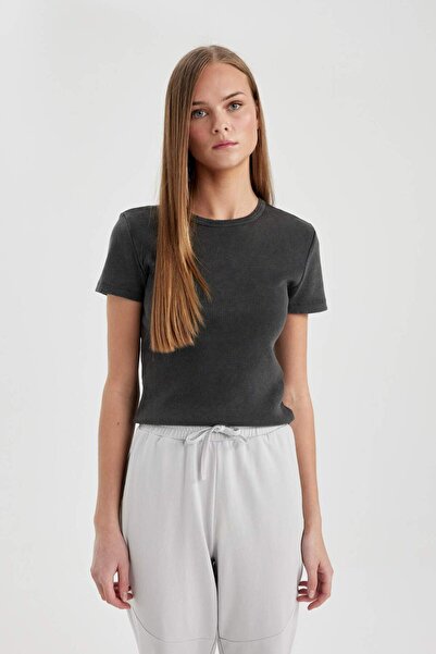 DeFacto Tricou cu mânecă scurtă, cu decolteu, lavabil, cu efect deschis C3082AX24SM