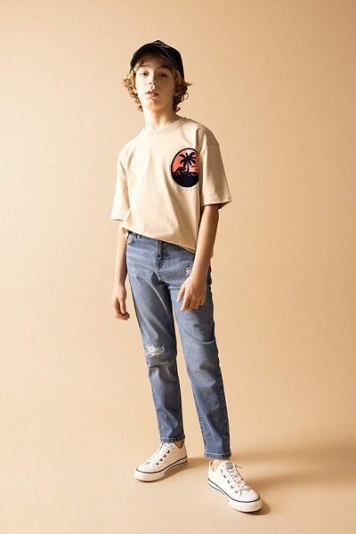 DeFacto Pantaloni de blugi cu picioare drepte rupte pentru băiat B6457A824SP