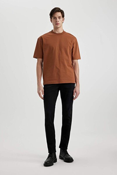 DeFacto Oversize Wide Fit Crew Neck Basic Jednobarevné tričko s krátkým rukávem B4933AX24SP