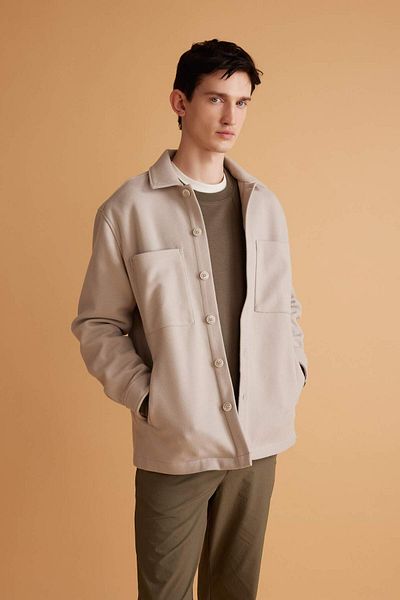 DeFacto Relax Fit Polo Collar Wool Look Shirt Jacket B7382AX24SP