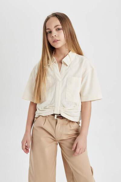 DeFacto Kız Çocuk Cropped Fit Pamuklu Kısa Kollu Gömlek C0459A824SM
