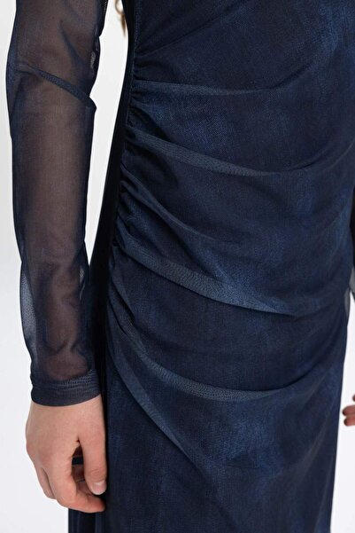 DeFacto Bodycon Облягаюча сукня з довгими рукавами, батиком і довгим коміром C3064AX24SP