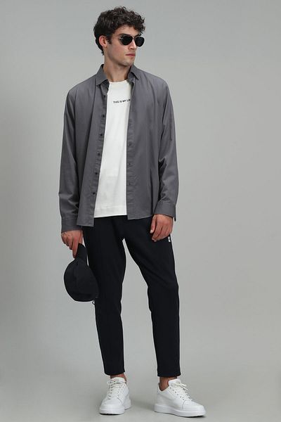 Lufian Quel Men's Basic Shirt Regular Fit Dark Gray