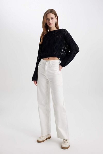 DeFacto Crop Boat Neck Crochet Knitwear Sweater C2177Ax24Sp