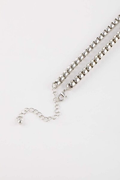 DeFacto Dámský stříbrný náhrdelník s tlustým řetízkem C4619AXNS