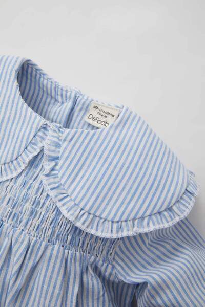 DeFacto Baby Girl Doll Collar Linen Look Striped Long Sleeve Blouse B9490A524Sp