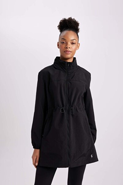 DeFacto DeFactoFit Su İtici İnce Uzun Rüzgar Geçirmez Mont Slim Fit Dar Kesim Gizli Kapüşonlu Beli Büzgülü C