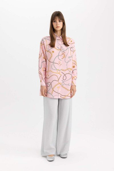 DeFacto Relax Fit Patterned Long Sleeve Shirt Tunic C5625Ax24Sp