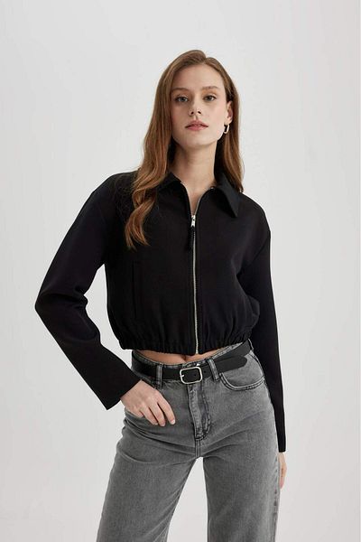 DeFacto Shirt Collar Basic Plain Zippered Pocket Bomber Jacket B9422Ax24Sp