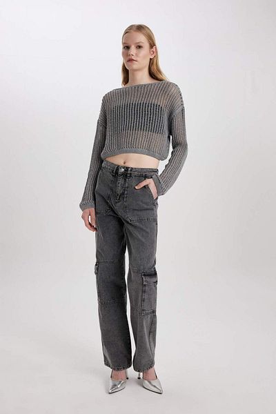 DeFacto Relax Fit Boat Neck Crochet Knitwear Sweater C4206Ax24Sp