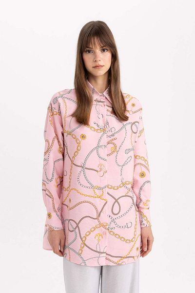 DeFacto Relax Fit Patterned Long Sleeve Shirt Tunic C5625Ax24Sp