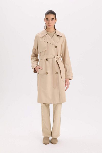 DeFacto Wasserdichter Trenchcoat mit normaler Passform und Gürtel A0593ax24sp