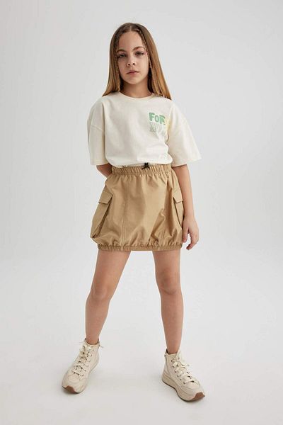 DeFacto Girls' Relax Fit Crew Neck Printed Short Sleeve T-Shirt B5096A824Sm
