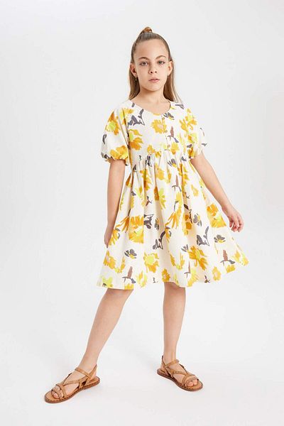 DeFacto Girls Cotton Short Sleeve Patterned Dress B5720A824Sm