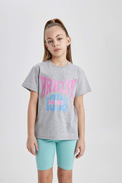 DeFacto Κοντομάνικο μπλουζάκι με στάμπα για κορίτσια B5094A824SM