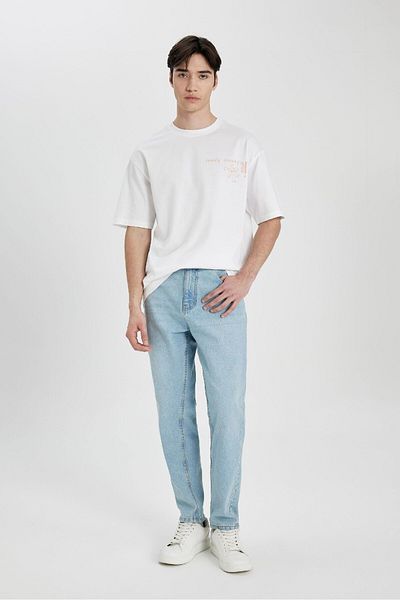 DeFacto Comfort Regular Fit Comfortable Fit Crew Neck Back Printed Short Sleeve T-Shirt B4645Ax24Sp