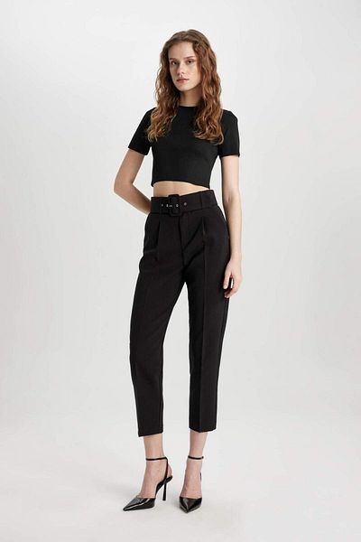 DeFacto Pantaloni crop cu talie înaltă cu fermoar Carrot Fit C2458AX24SP