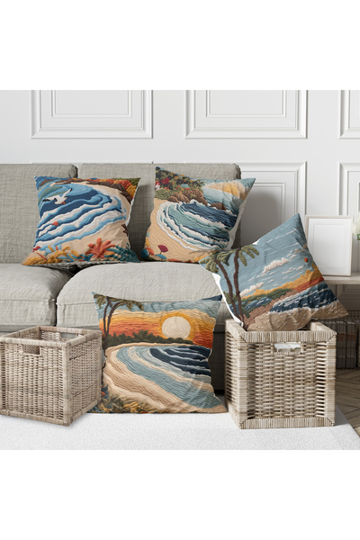 Alkan Homes 4-Piece Combination Punch Embroidery Pattern Sea Coast Themed Dig...