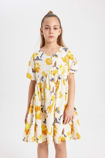 DeFacto Girls Cotton Short Sleeve Patterned Dress B5720A824Sm