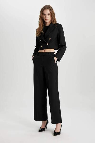 DeFacto High Waist Straight Leg Pants - Straight Fit C3216Ax24Sm