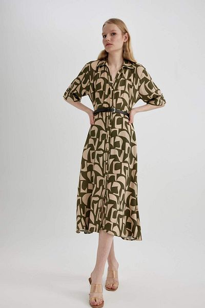 DeFacto Shirt Collar Pattern Moroccan Half Sleeve Midi Dress C2448Ax24Sp