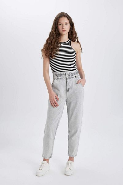 DeFacto Paperbag Pantaloni de jeans cu talie înaltă, ușoare, cu picioare drepte, până la gleznă B8224AX24SP