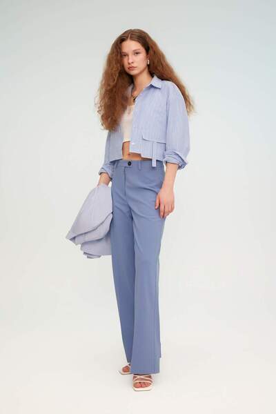 DeFacto Classic Pants Basic Plain Wide Leg Wide Loose Leg High Waist Standard Size B7495Ax24Sp