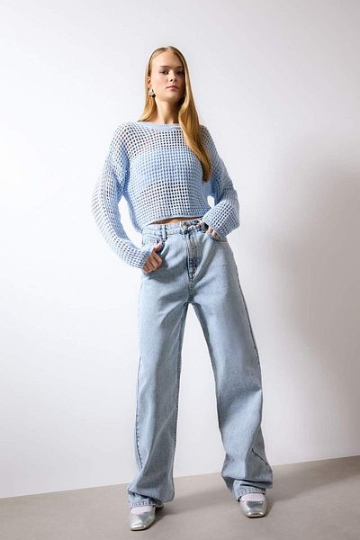 DeFacto Regular Fit Crew Neck Crochet Knitwear Sweater T4513Az24Sp