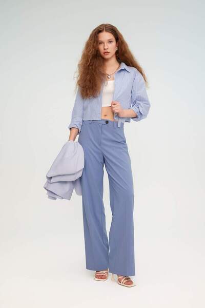 DeFacto Classic Pants Basic Plain Wide Leg Wide Loose Leg High Waist Standard Size B7495Ax24Sp