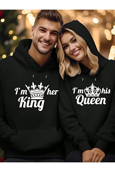 macklin Set de 2 hanorace cu glugă design King și Queen pentru cupluri dragi