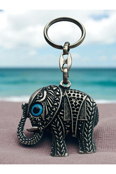 GALATA GIFT سلسلة مفاتيح معدنية مطرزة على شكل فيل - عين خرزة عين الشر، 10 سم ...