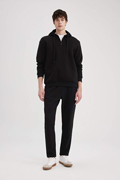 DeFacto Comfort Regular Fit Άνετη εφαρμογή με κουκούλα με μισό φερμουάρ Basic μασίφ φούτερ B4351AX23WN