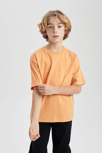 DeFacto Tricou cu mânecă scurtă pentru băiat, oversize, cu decolteu lat, de bază, solid, B5927A824SM