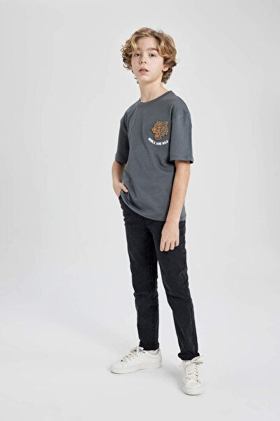 DeFacto Boy's Oversize Wide Fit Crew Neck Printed Short Sleeve T-Shirt B6411A824Sm