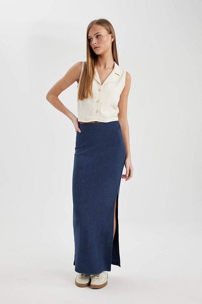 DeFacto Ribbed Camisole Slit Washable Faded Effect Maxi Skirt C1653Ax24Sp