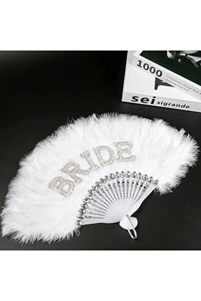 Store İnci Bride Yazılı Beyaz Peluş Yelpaze
