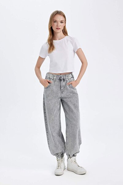 DeFacto Jogger Fit Yüksek Bel Bilek Boy Jean Yıkamalı Pantolon C1319AX24SP