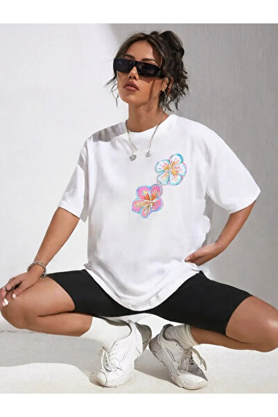 Tubinyoo تي شيرت كبير الحجم مطبوع عليه الكركديه بلونين للجنسين